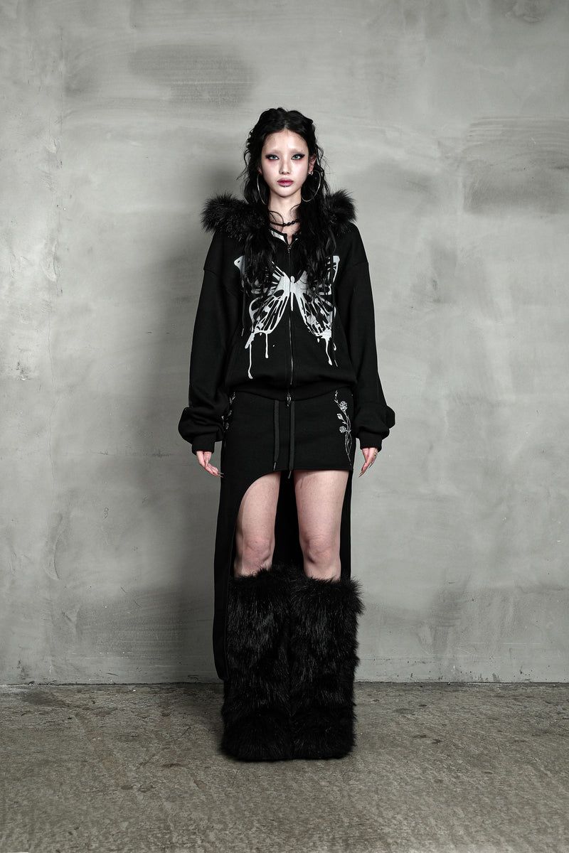 ROSE CUT-OUT SKIRT #BLACK (FLEECE LINED)