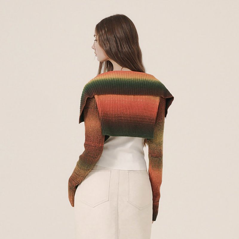 WOOL GRADATION 4WAYS BOLERO - ORANGE & GREEN