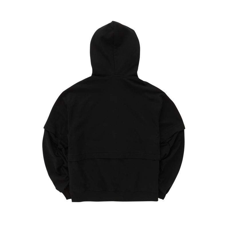 Back point shirring hood zip-up (Black)
