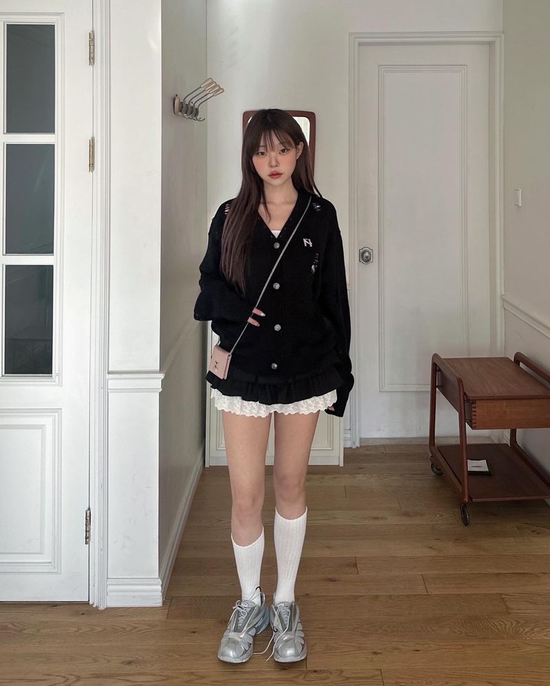 Bloom emblem demage Knit Cardigan
