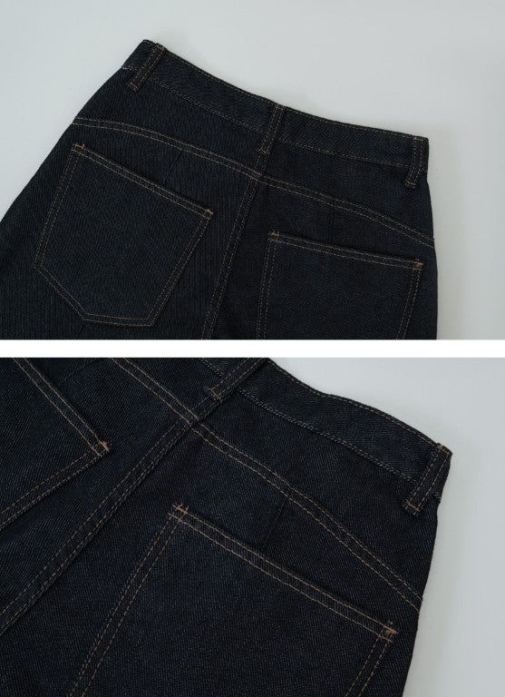 Non-Fade Back Line Wide Denim Pants