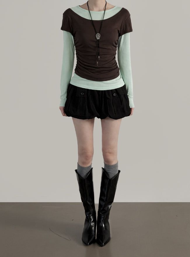 Dual Layered Color Matching Boat Neck Tee