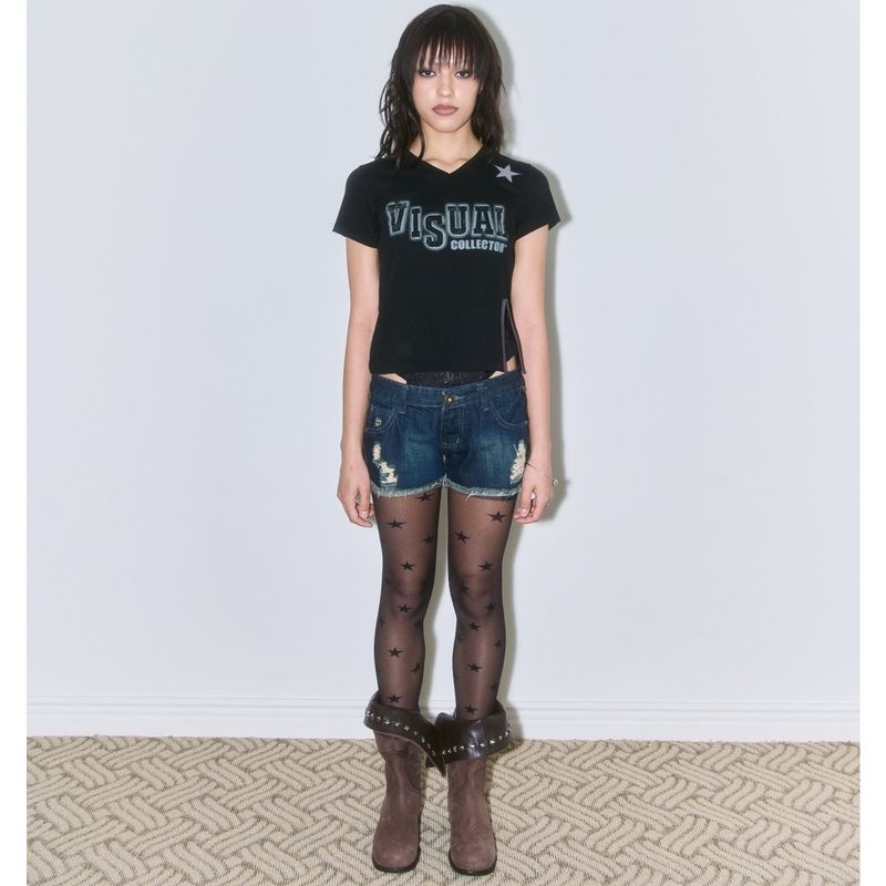 Star Applique Slit Tee [Black]