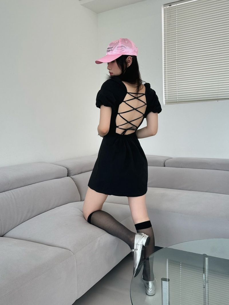 back strap ribbon dress