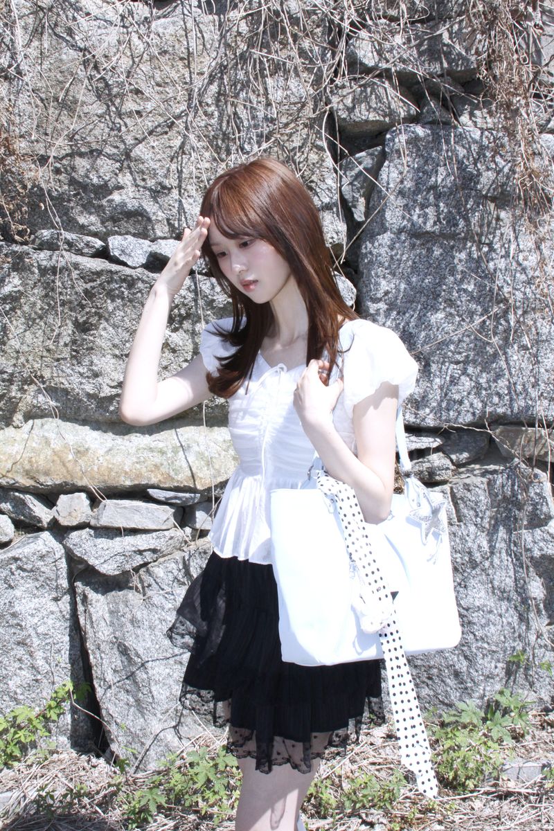 RIBBON PUFF SHIRRING BLOUSE (2COLOR)