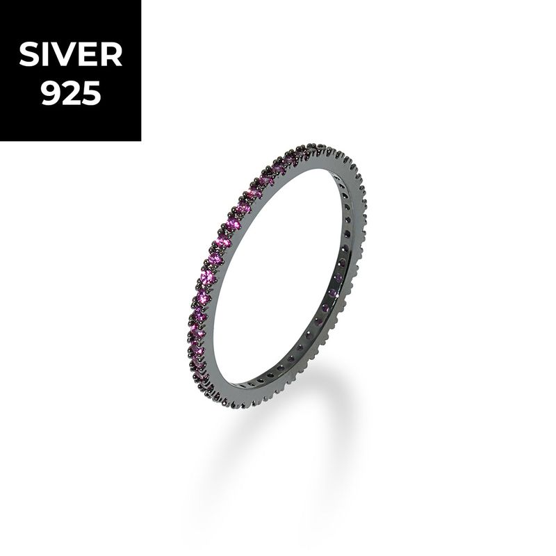 [S925] 1MM Ruby Tennis Rilng (black silver)