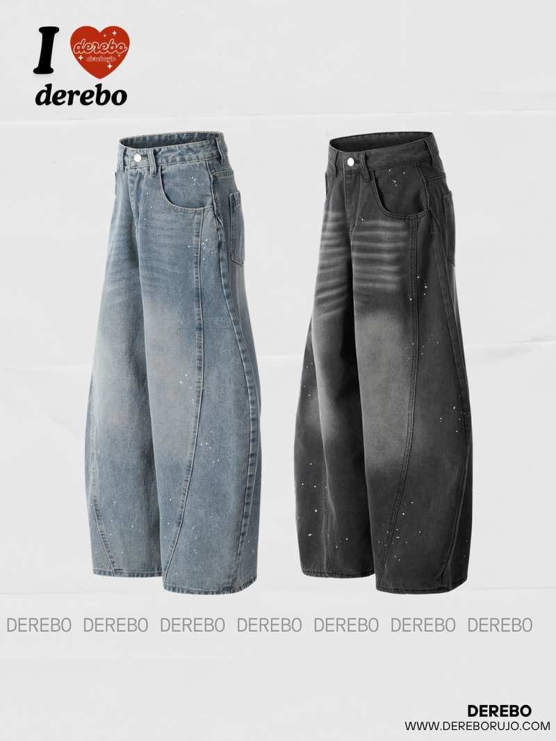 Ink Splash Wide Round Denim Pants