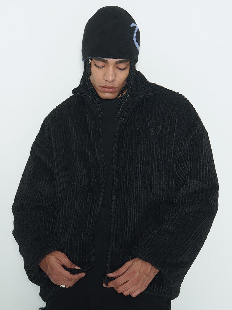 Sserpe（セルぺ）の「Black Stripe Sherpa Fur Jacket（Jackets/Outerwear）」