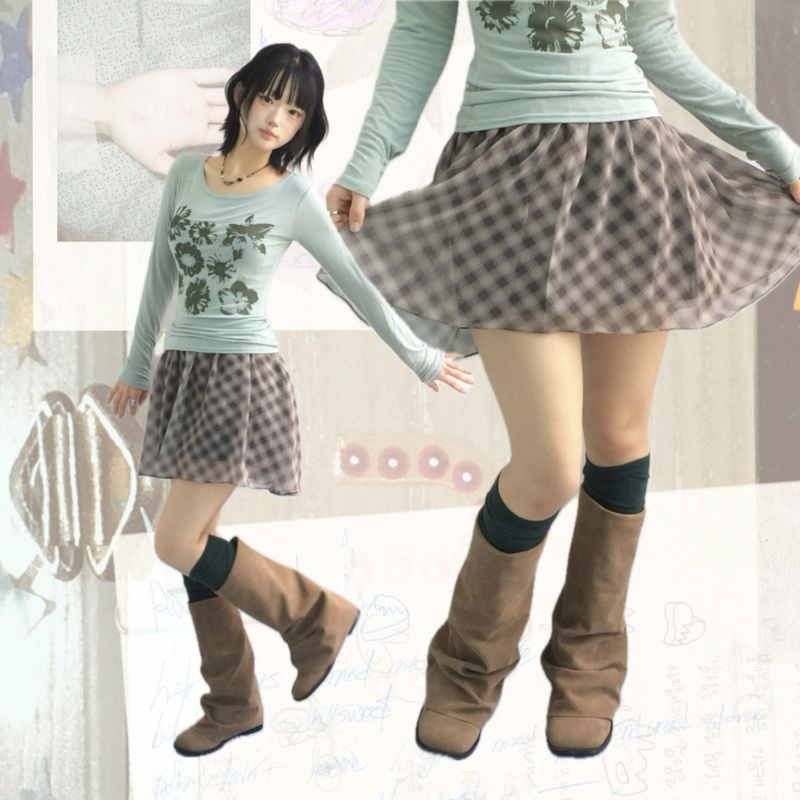 Blooming Check Chiffon Skirt