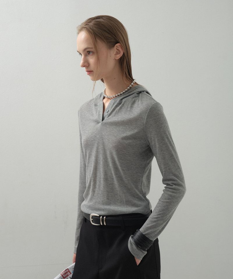 Mild Tencel Hoodie Top_Melange Grey