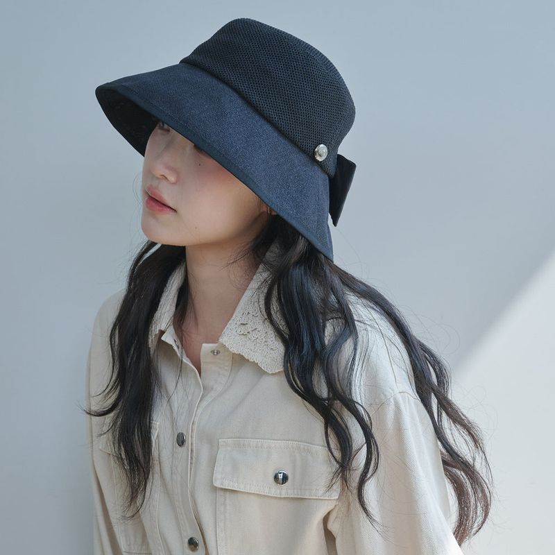 Ribbon Paper Wide Bucket Hat (Black)