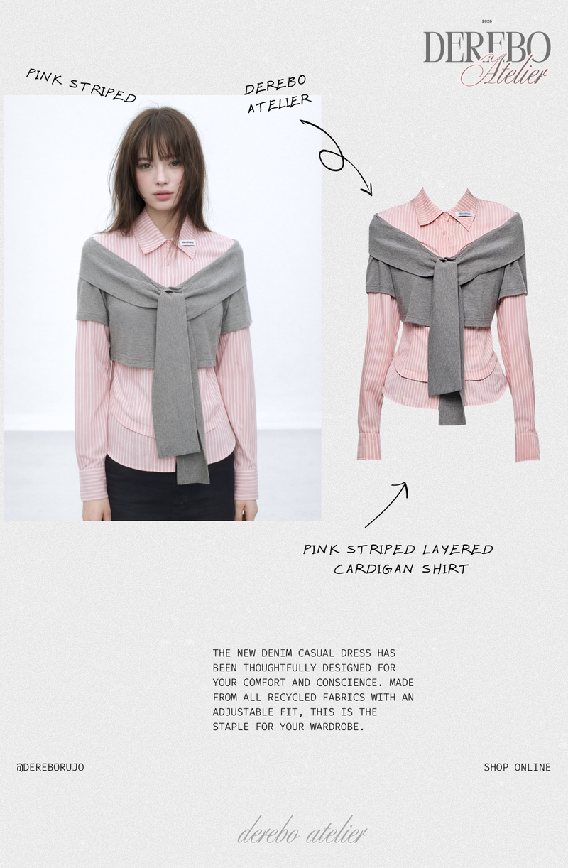 pink striped layered cardigan shirt