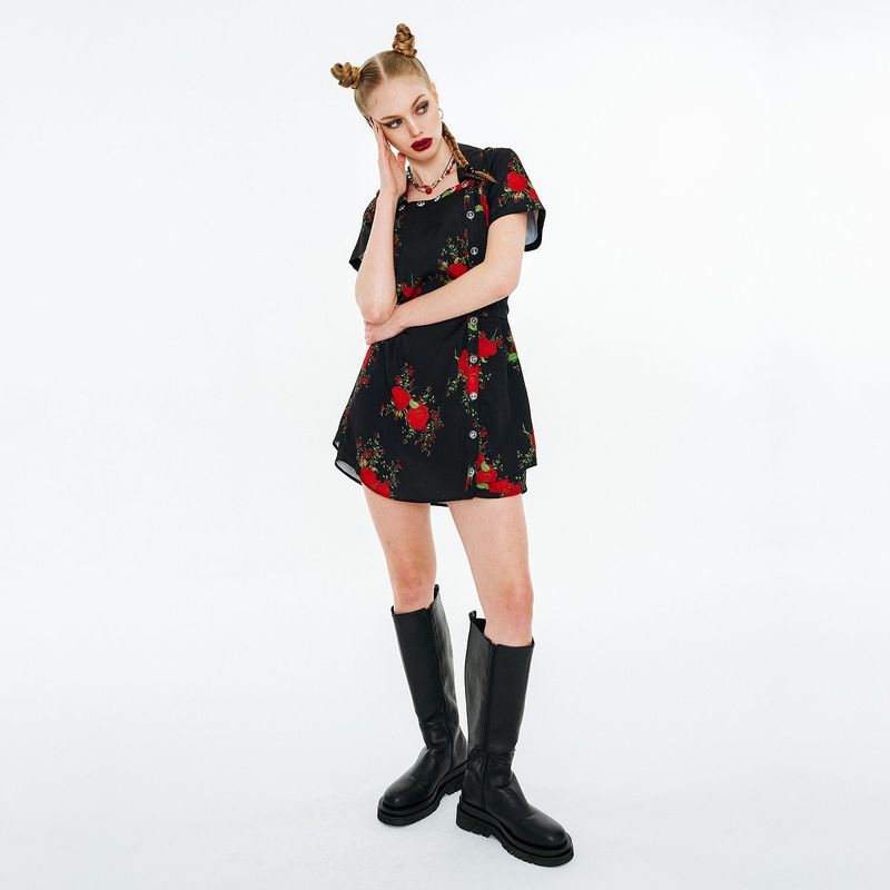 Square Neckline One-piece [Black Rose]
