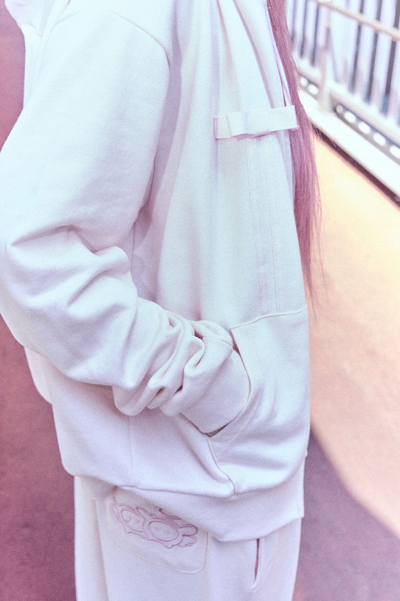 Ribbon bunny hood zip-up (soft pink)