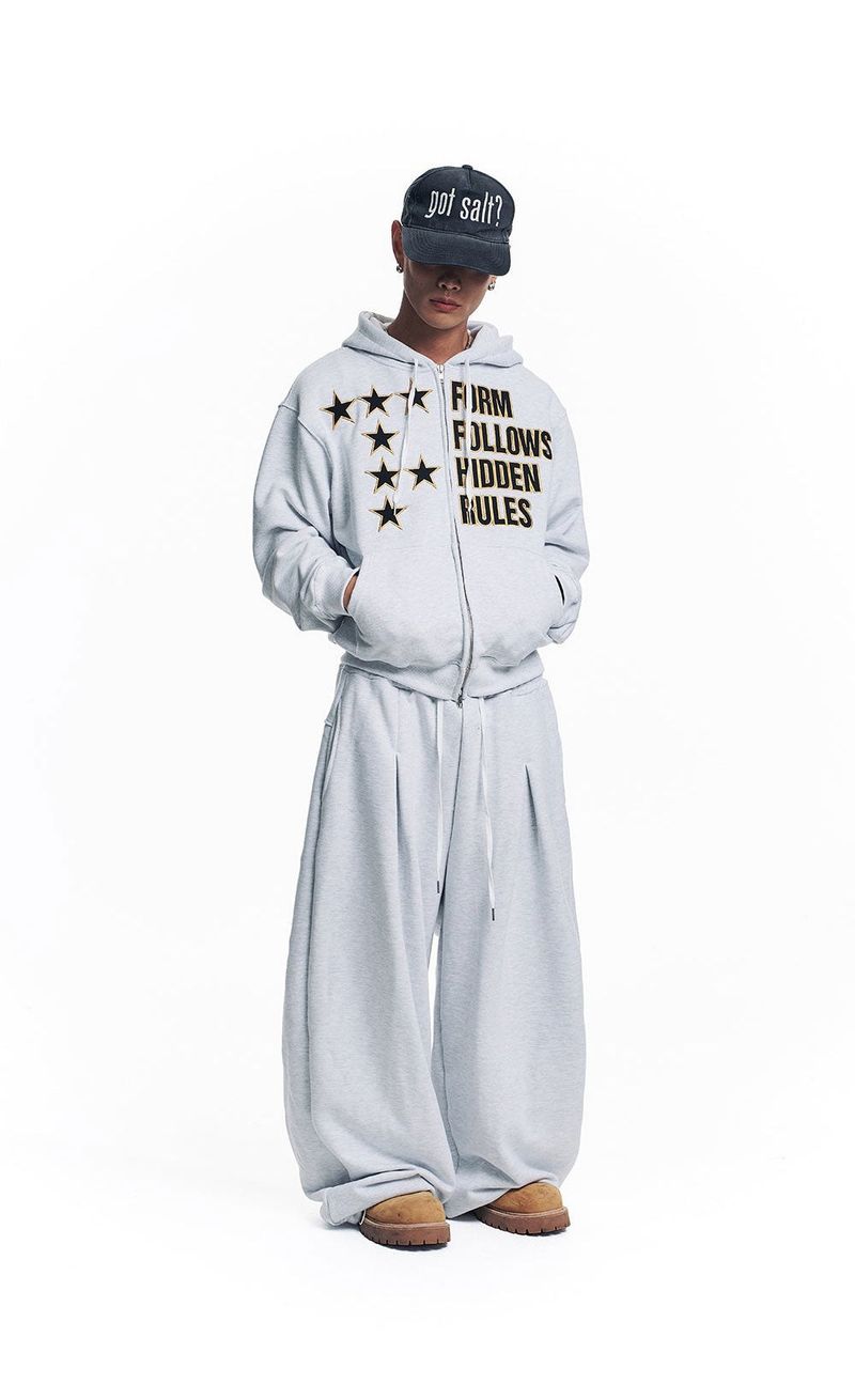 Star Lettering Patch Hoodie Zip-Up - White