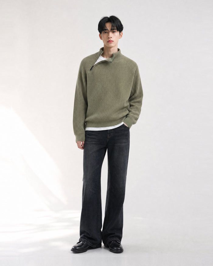 (UNISEX) Shoulder Half Zip-Up Raglan Knit