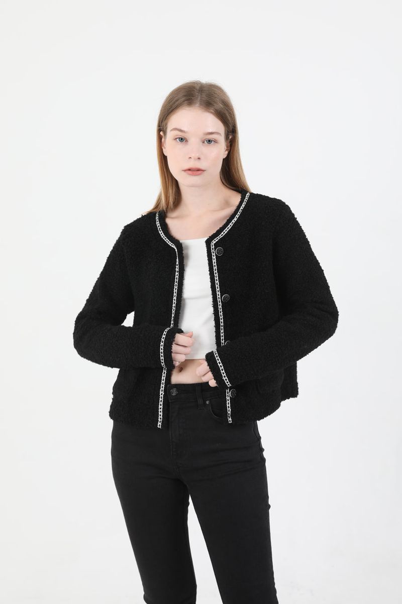 Tweed Wool Fur Jacket Black