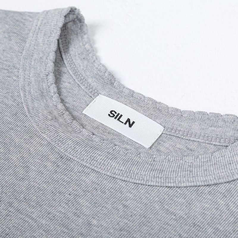 90's scallop stitch neck t-shirt (GREY)