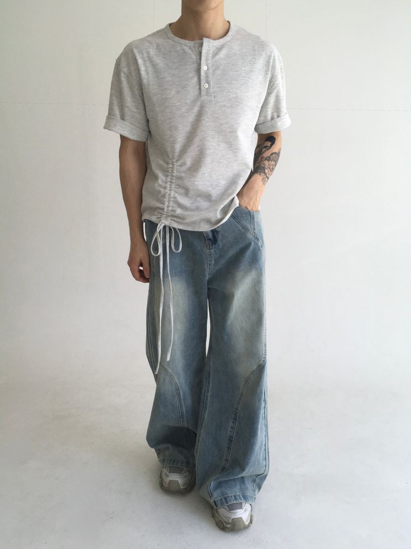wave curved wide denim(blue)