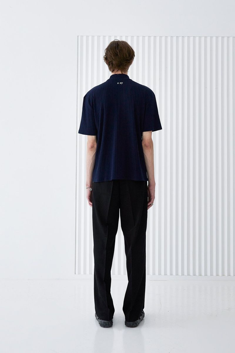 RIB MOCK NECK HALF T-SHIRT NAVY
