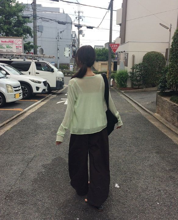 Soven Curved Balloon Cotton Wide Pants