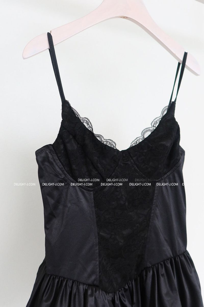 satin bustier lace balloon mini dress