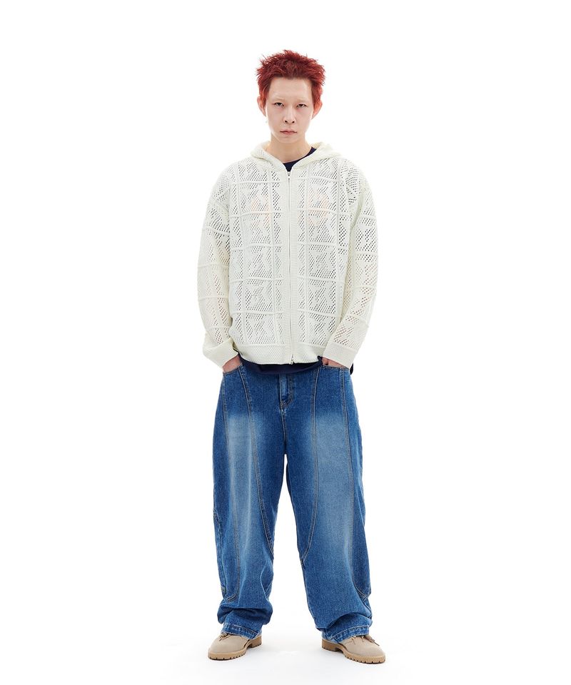 NET KNIT HOOD ZIP-UP (IVORY)
