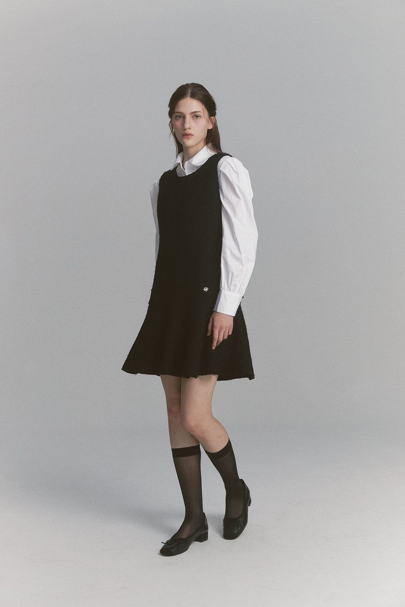 Back Ribbon Tweed Dress Black