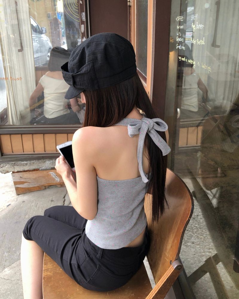 [ORIGINAL] Enne Flower Waffle Halterneck Sleeveless