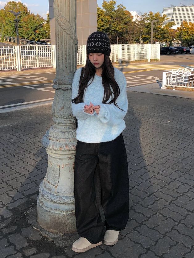 Oven Lettering Patch Denim Wide Pants