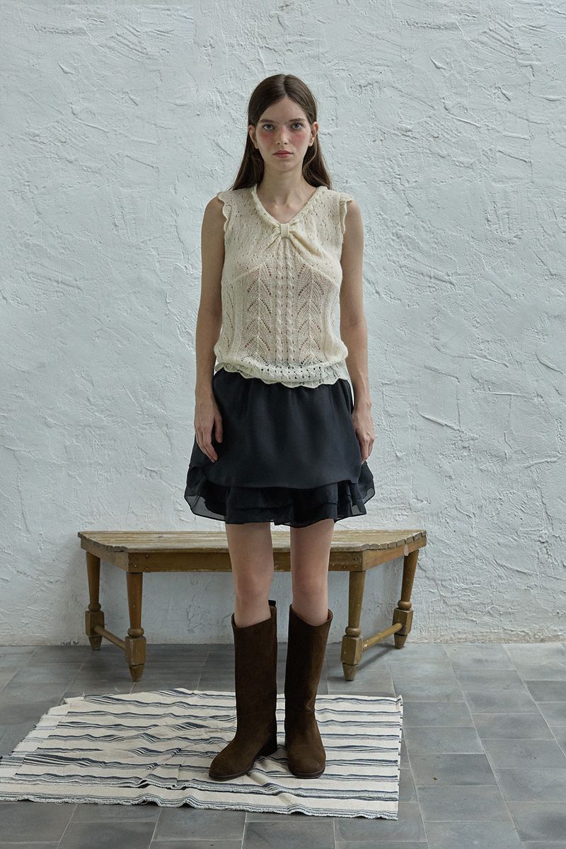 Ribbon sleeveless knit_cream