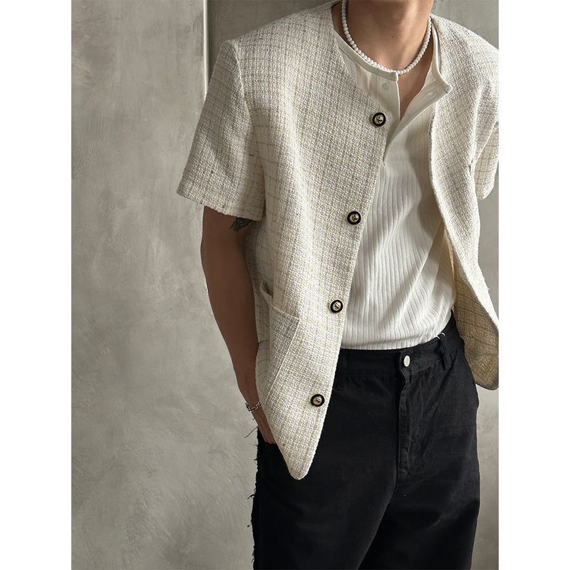 [S/S] Round neck half tweed jacket (2color)