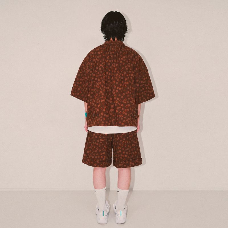 flower turn-up shorts_brown