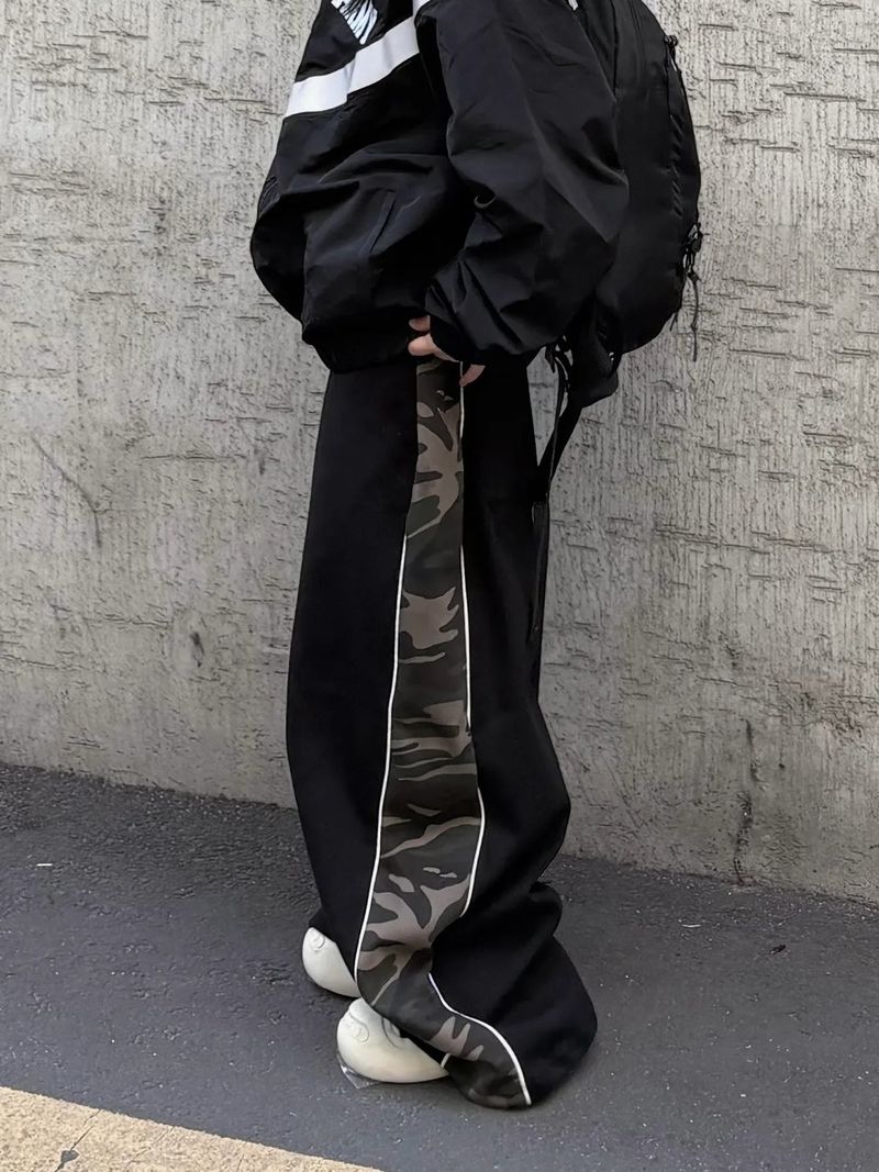 camo panel piping sweatpants