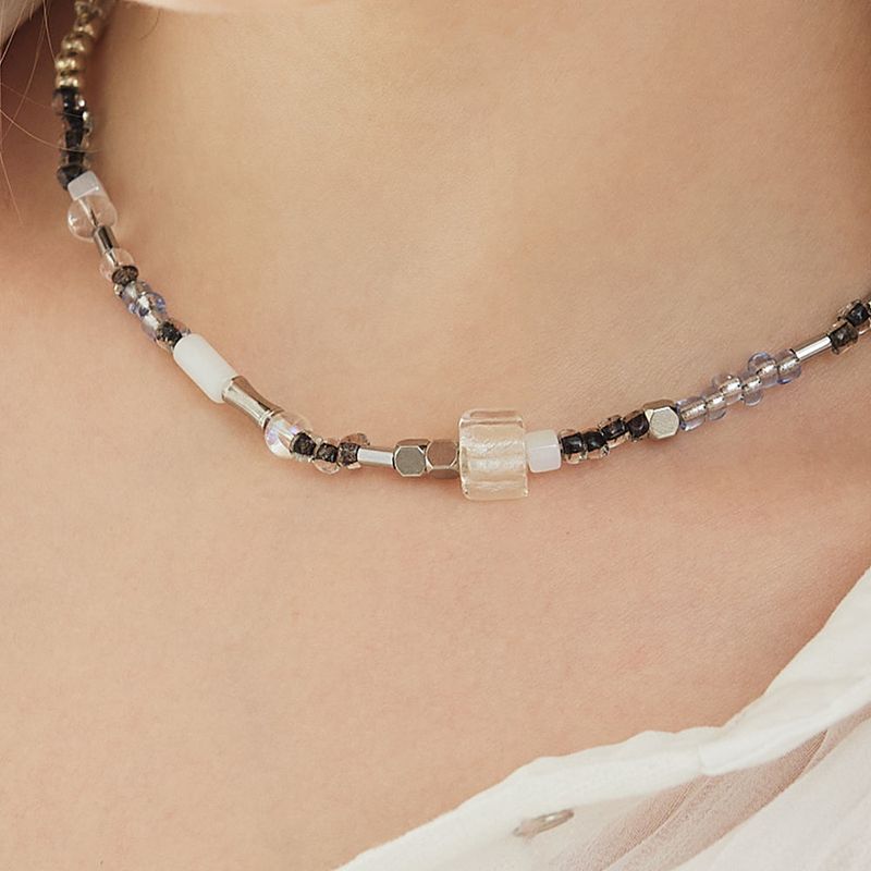Glass Beads Mix Line Necklace 
