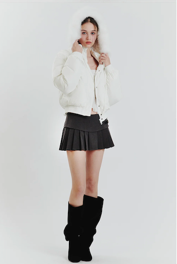 FOX FUR DOWN JACKET white