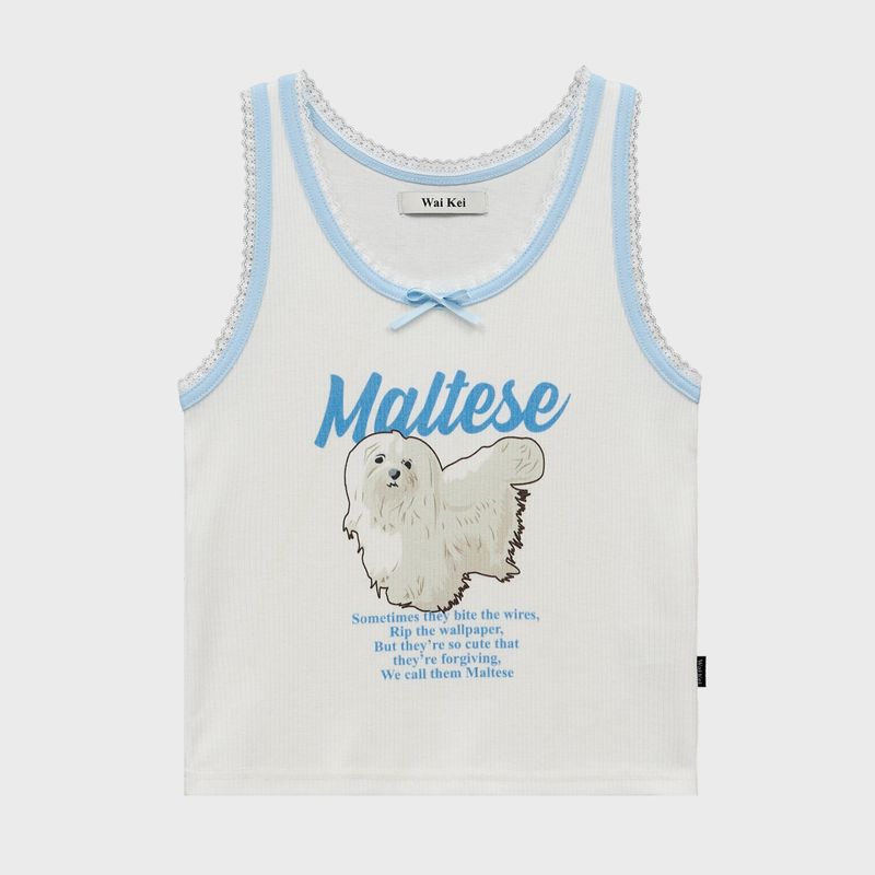 Maltese illustration lace sleeveless