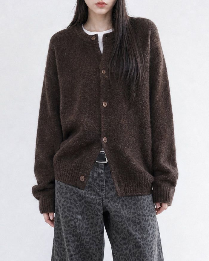 (UNISEX) Wool-mix Heavy Brush Knit Cardigan