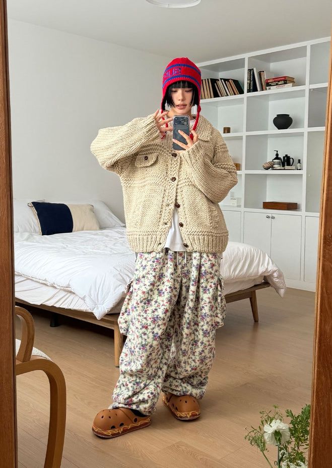 FLORAL FLEECE CARGO PANTS