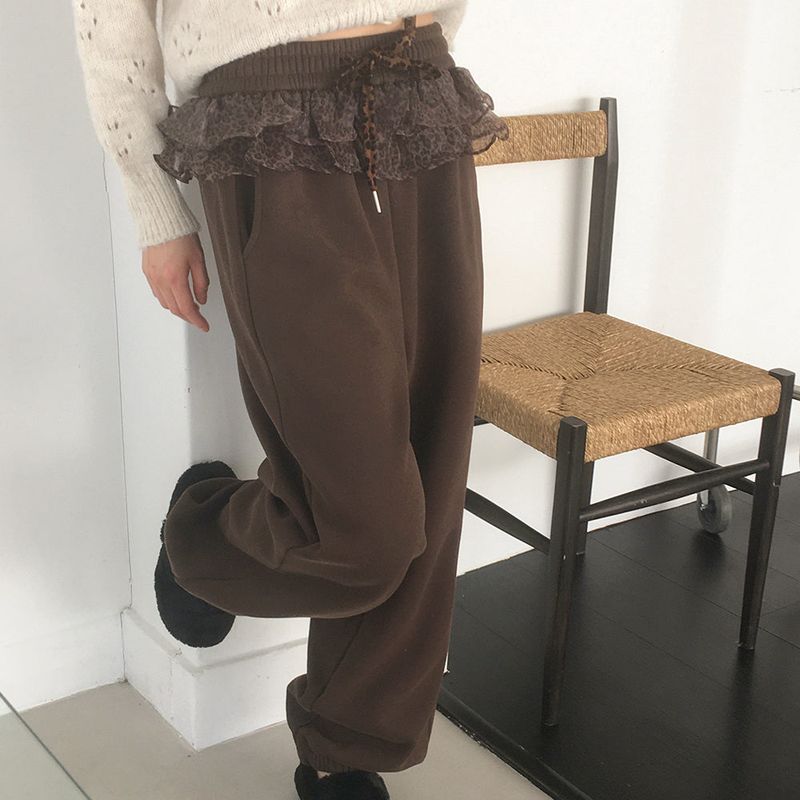 Shover leopard print chiffon layered jogger pants