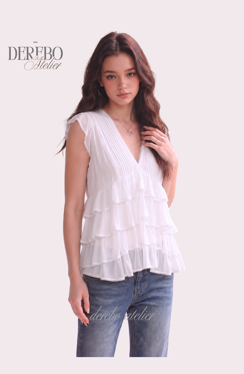 Lady Frilled Chiffon V Blouse