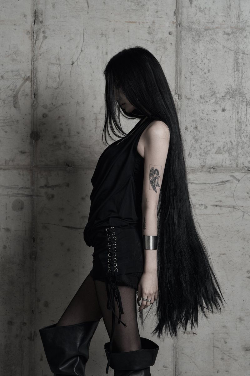 [label] cowl-neck side lace-up one-piece BLACK