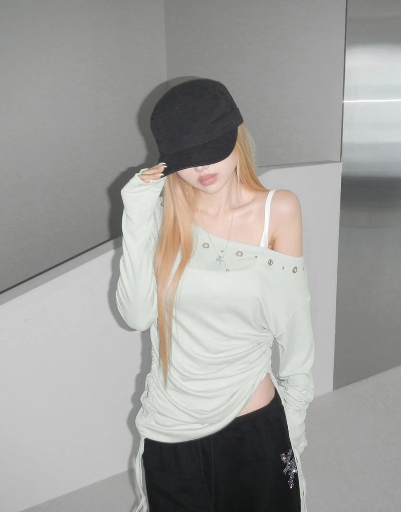 アイレットパンチングシャーリングロングTシャツ(4 color)