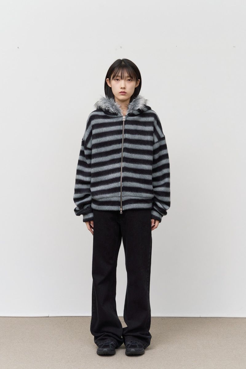 Fury Fur Striped Zip Hoodie