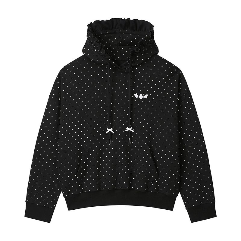 Dot Ruffle Hoodie - BLACK