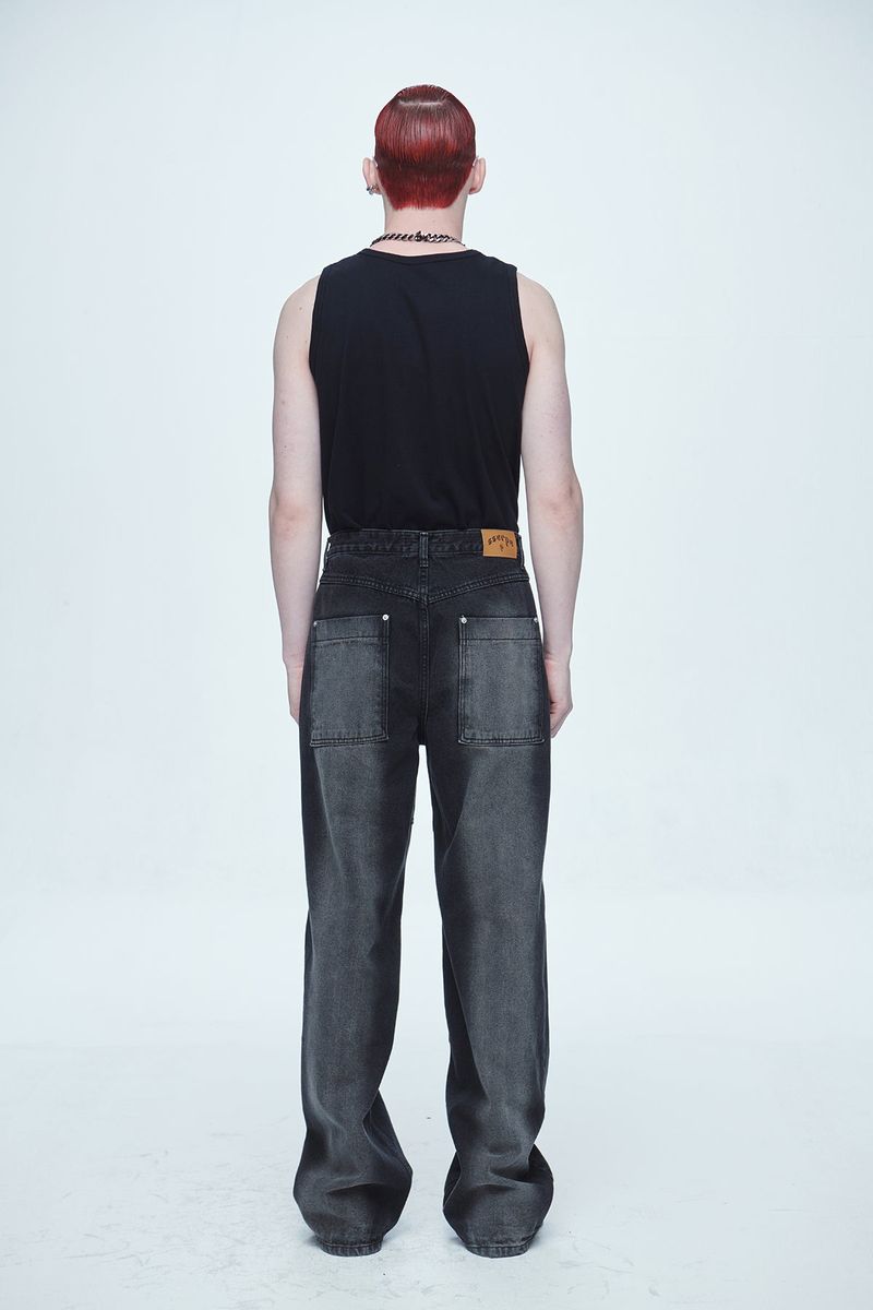 Hyper Brush Washing Wide Denim Pants Black