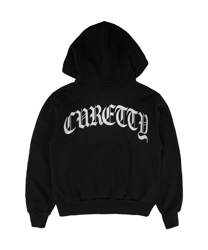 C VELVET LOGO FLEECE ZIP-UP HOODIE_BLACK