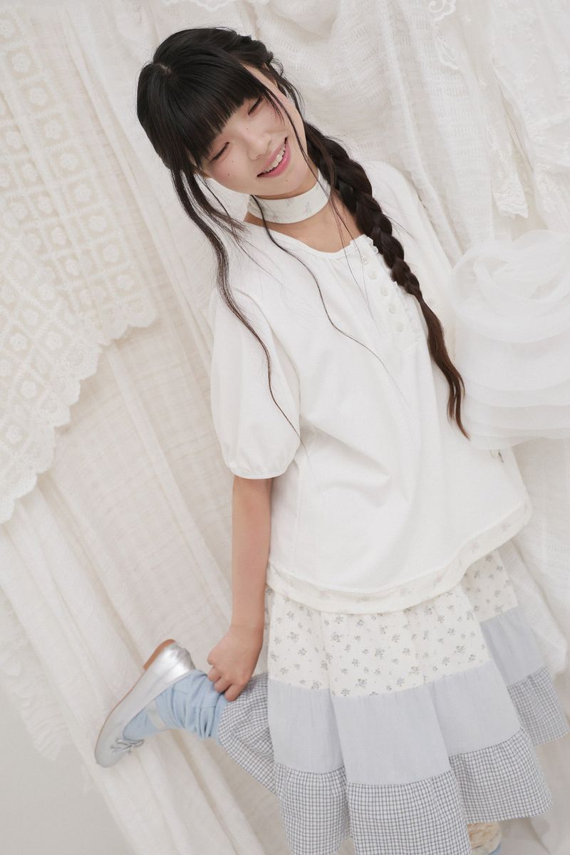 Blooming garden patchwork skirt / ivory