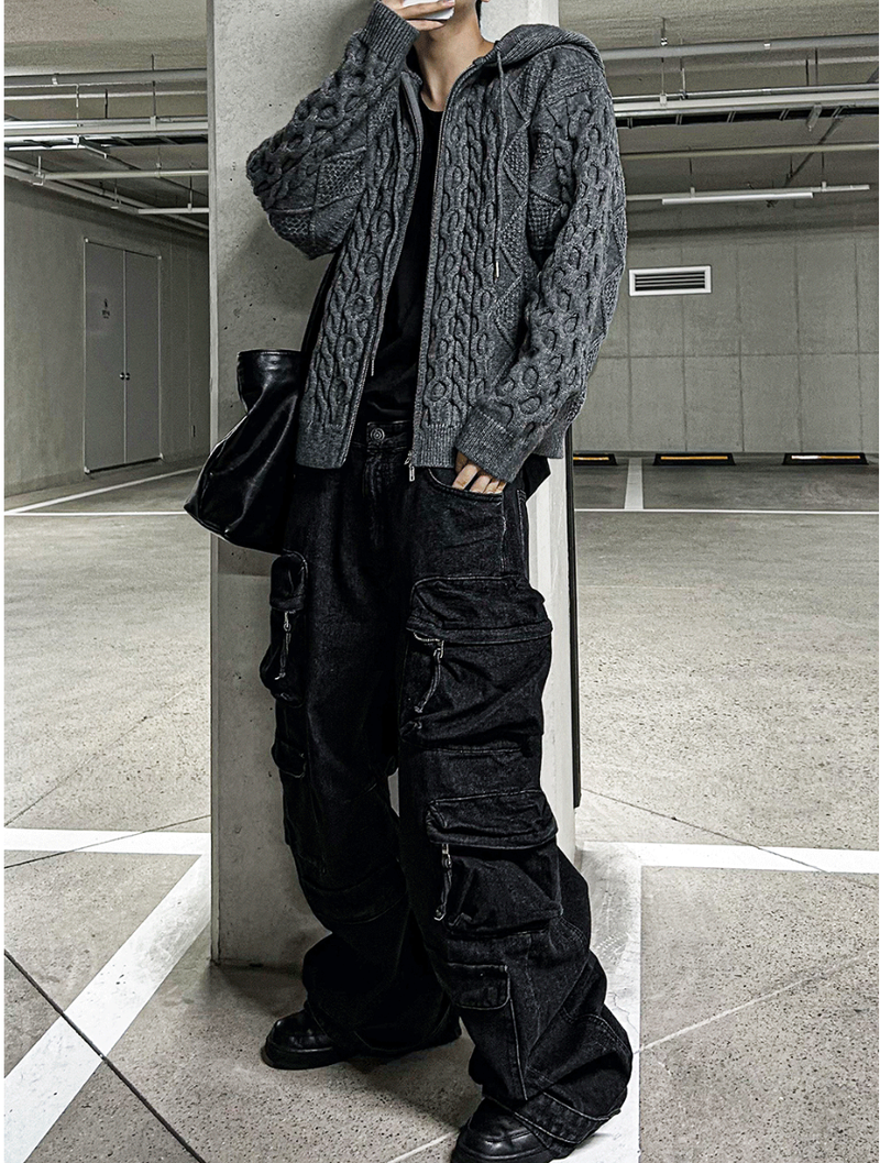 multi pocket cargo denim pants
