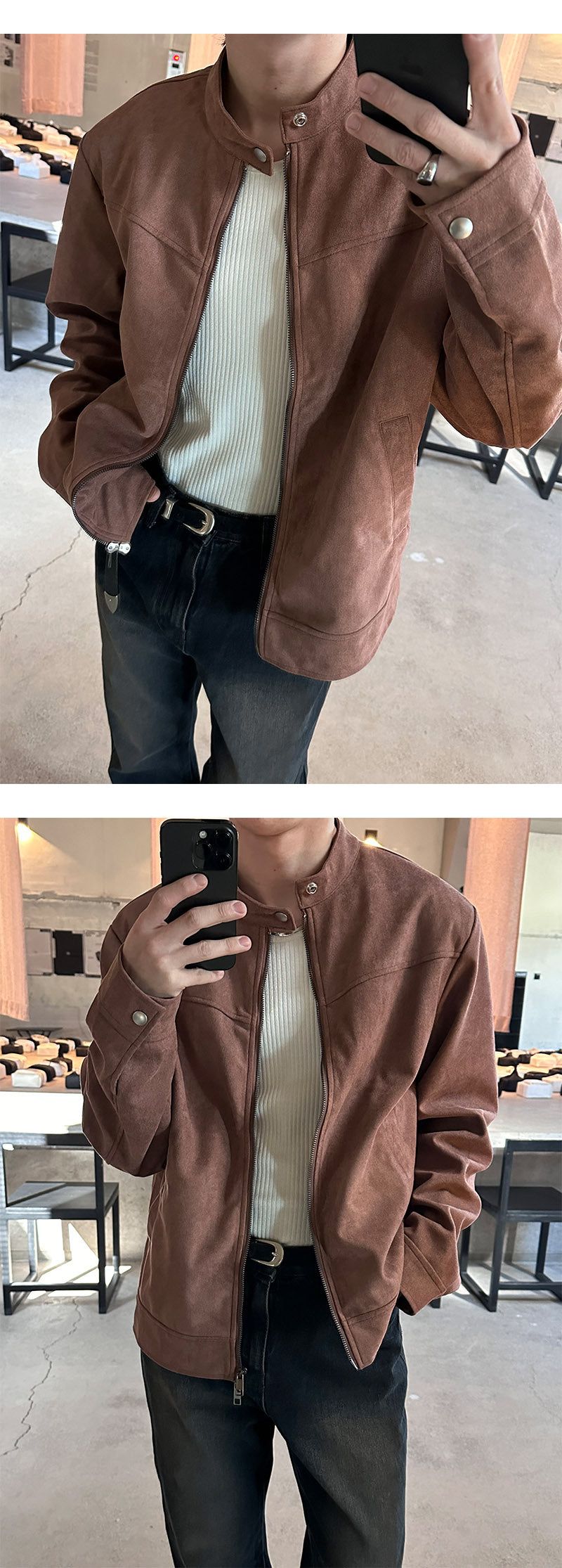 [S/F] Suede biker 2way jacket(3color)
